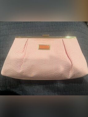 Lilly Pulitzer Striped Pink and White Clutch with Gold Trim